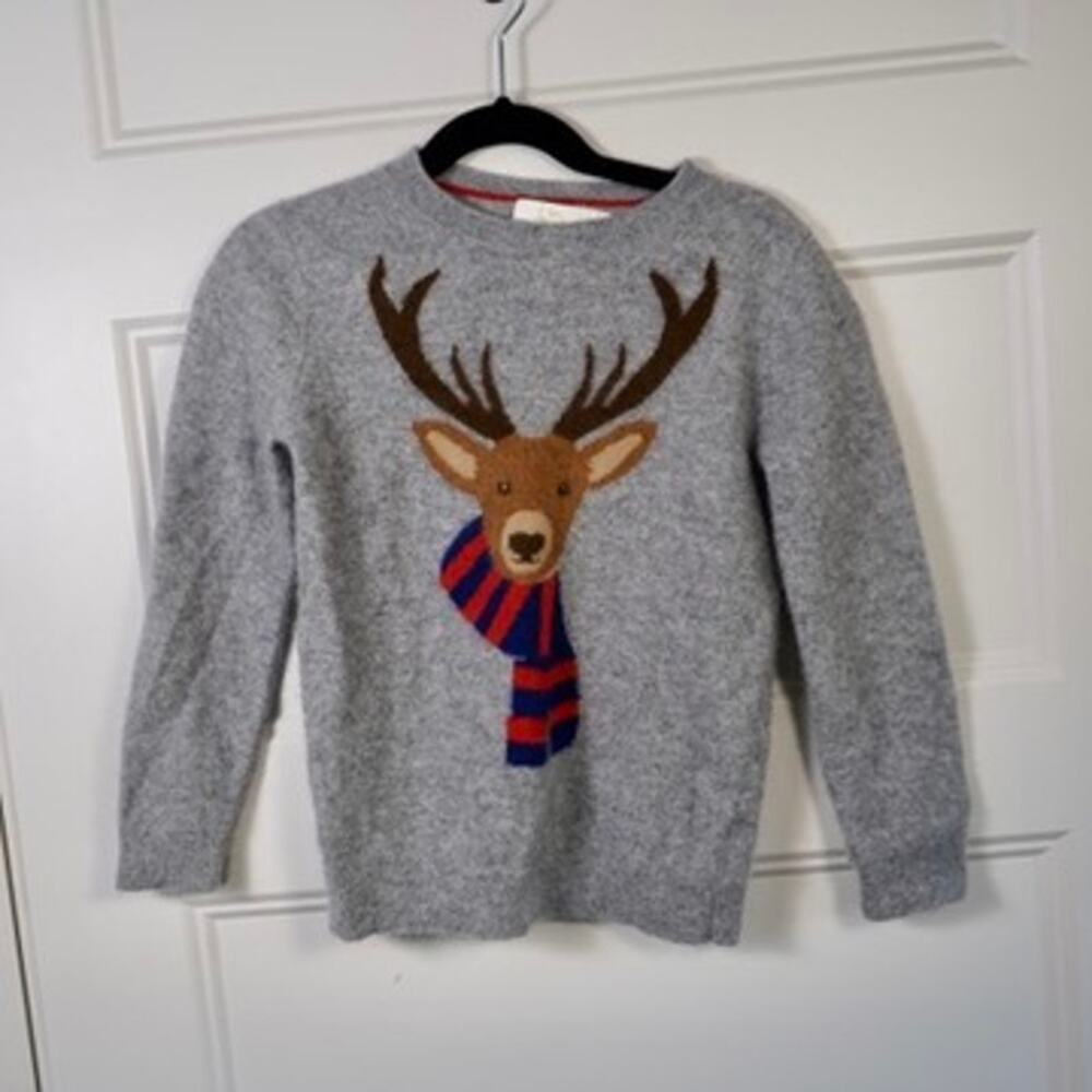 Mini Boden Cashmere Reindeer Sweater Size 7-8 Gray